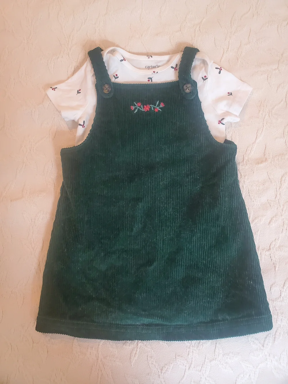 Green Corduroy Dress & Onesie Set